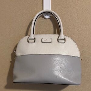 Kate Spade Groove Street Carli white and gray satchel bag with cross body strap